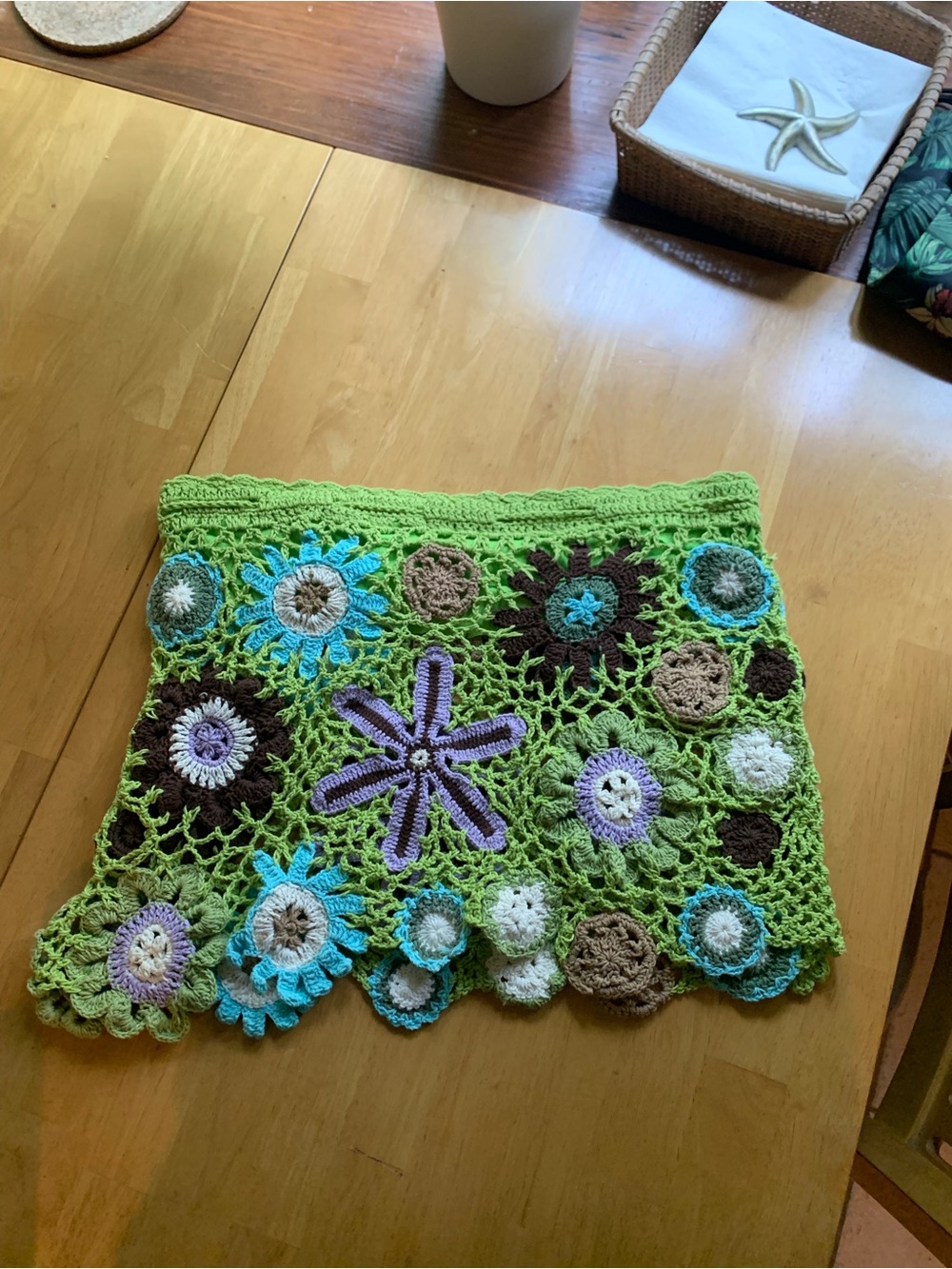 Handmade Green Crochet Floral Mini Skirt